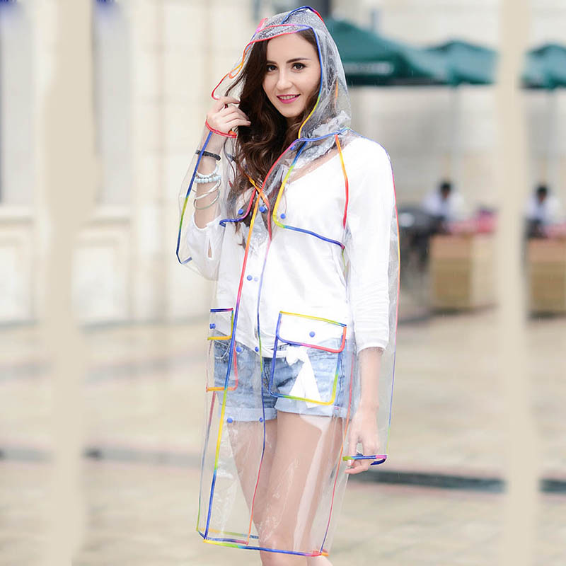 Colorful Rainbow Edge Transpar - Camping Rain Poncho recension och pris