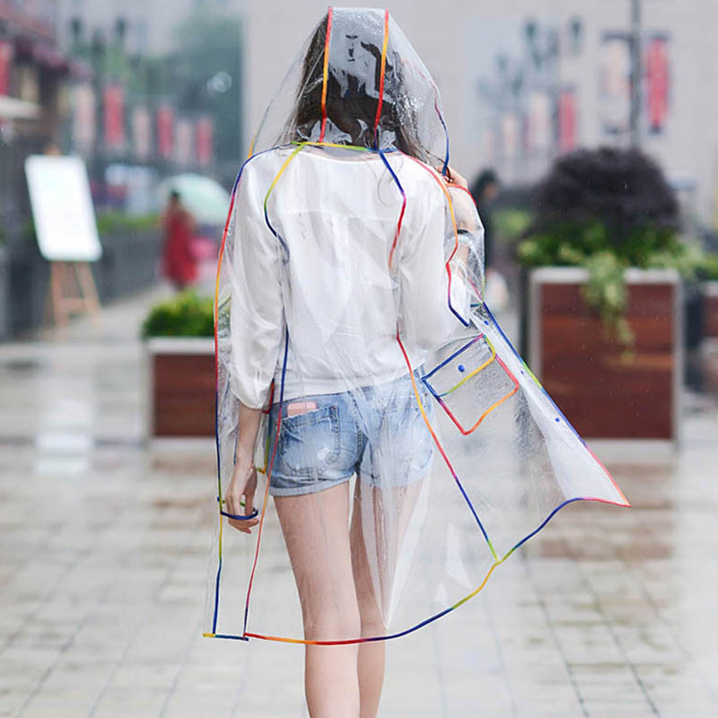 Colorful Rainbow Edge Transpar - Camping Rain Poncho recension och pris