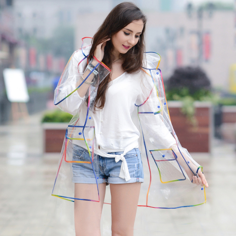 Colorful Rainbow Edge Transpar - Camping Rain Poncho recension och pris