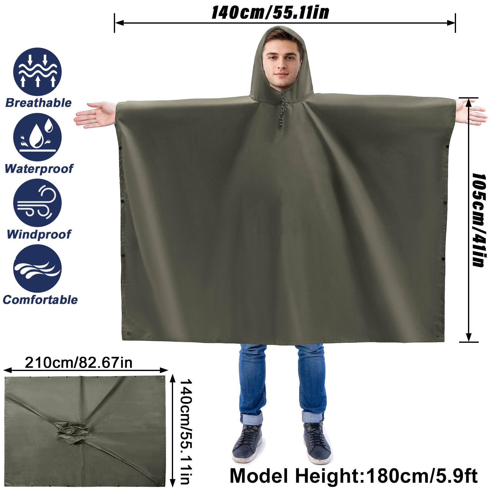 Adult Rain Poncho Lightweight  - Camping Rain Poncho recension och pris