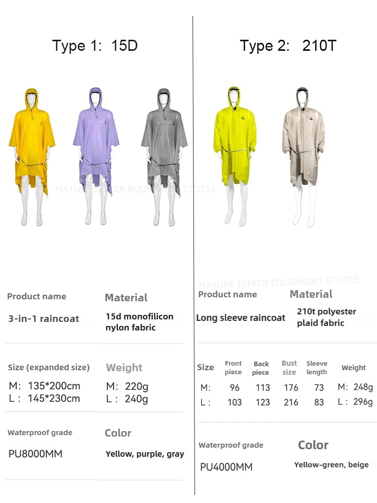 15D/210T Raincoat Waterproof R - Camping Rain Poncho recension och pris